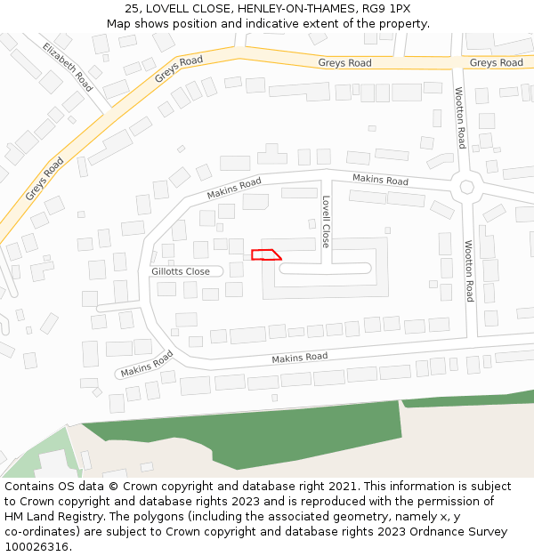 25, LOVELL CLOSE, HENLEY-ON-THAMES, RG9 1PX: Location map and indicative extent of plot