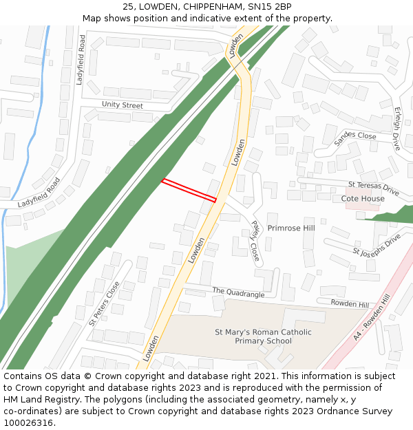 25, LOWDEN, CHIPPENHAM, SN15 2BP: Location map and indicative extent of plot