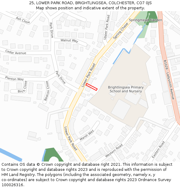 25, LOWER PARK ROAD, BRIGHTLINGSEA, COLCHESTER, CO7 0JS: Location map and indicative extent of plot