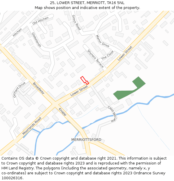 25, LOWER STREET, MERRIOTT, TA16 5NL: Location map and indicative extent of plot