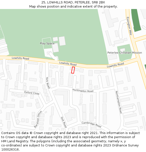 25, LOWHILLS ROAD, PETERLEE, SR8 2BX: Location map and indicative extent of plot