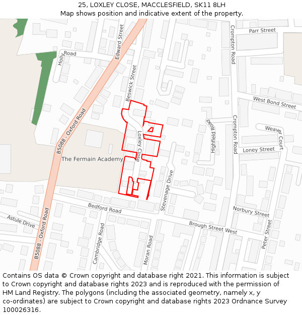 25, LOXLEY CLOSE, MACCLESFIELD, SK11 8LH: Location map and indicative extent of plot