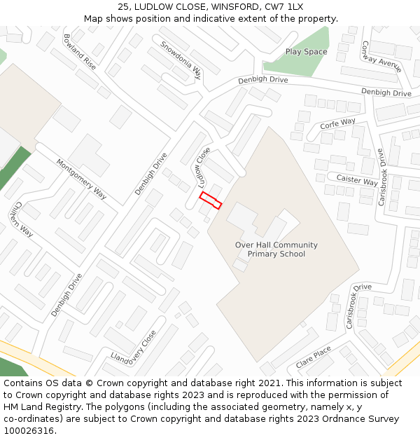 25, LUDLOW CLOSE, WINSFORD, CW7 1LX: Location map and indicative extent of plot
