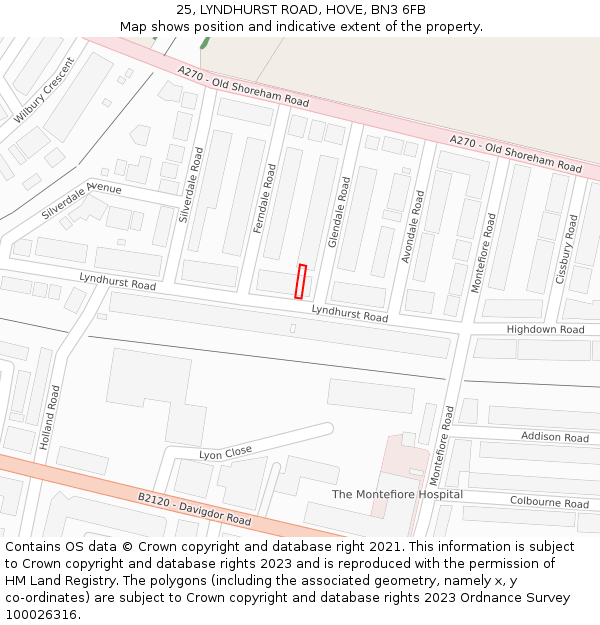 25, LYNDHURST ROAD, HOVE, BN3 6FB: Location map and indicative extent of plot