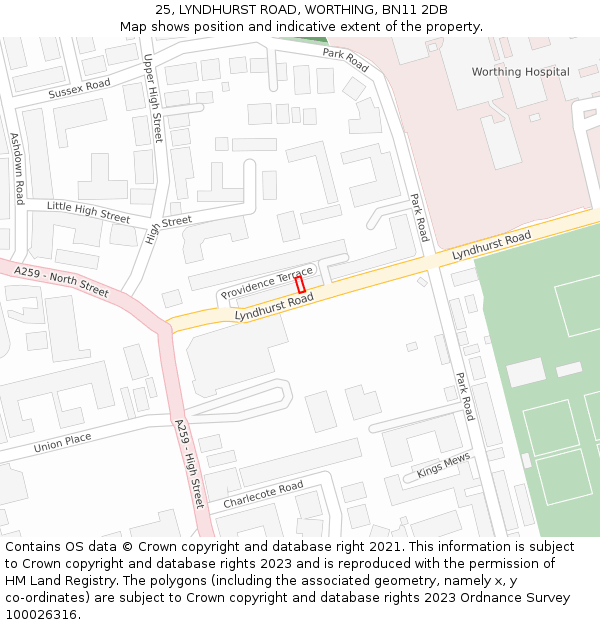 25, LYNDHURST ROAD, WORTHING, BN11 2DB: Location map and indicative extent of plot