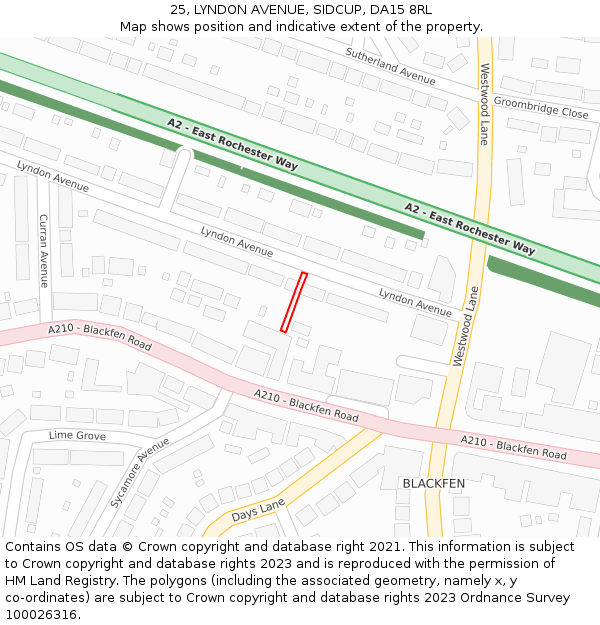 25, LYNDON AVENUE, SIDCUP, DA15 8RL: Location map and indicative extent of plot