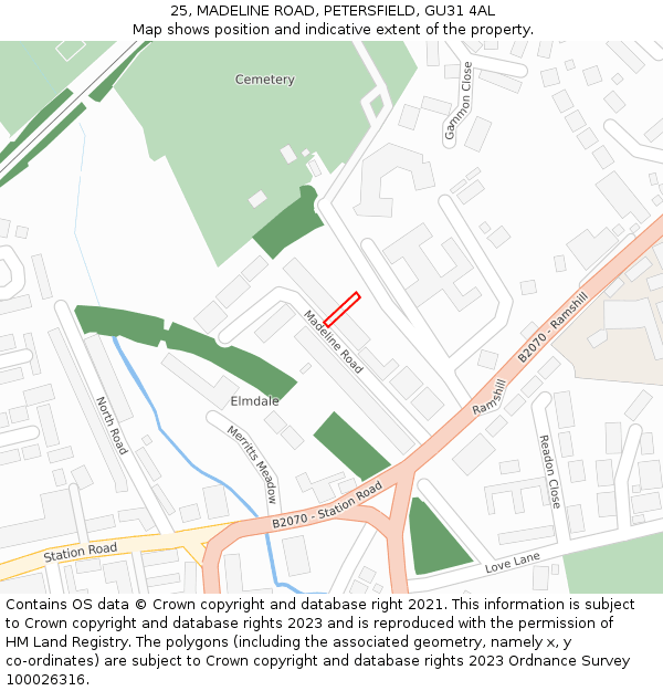 25, MADELINE ROAD, PETERSFIELD, GU31 4AL: Location map and indicative extent of plot