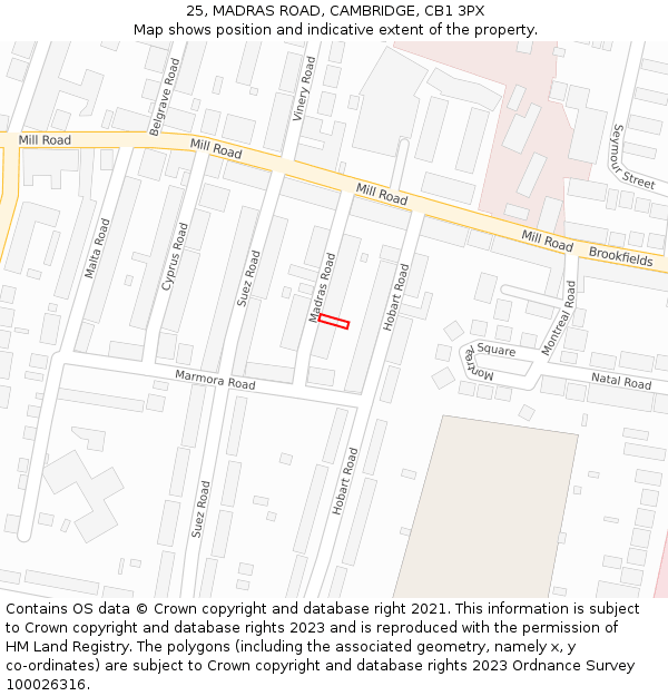 25, MADRAS ROAD, CAMBRIDGE, CB1 3PX: Location map and indicative extent of plot