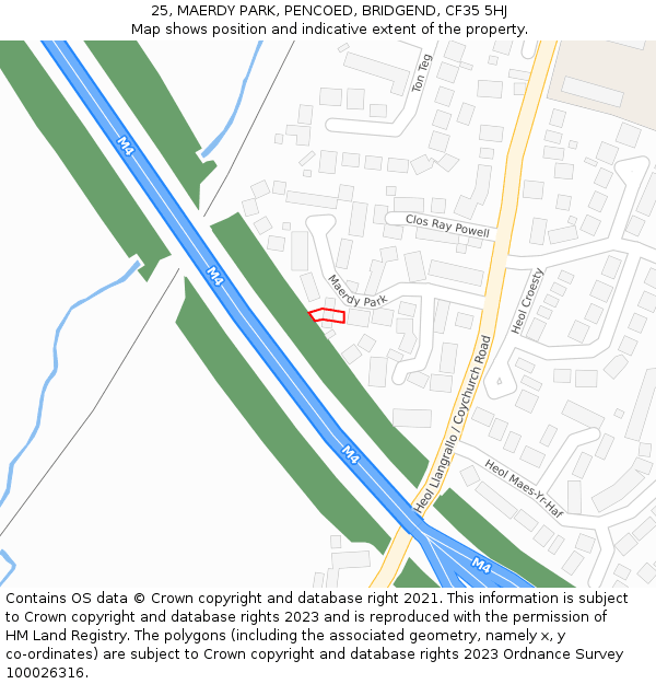 25, MAERDY PARK, PENCOED, BRIDGEND, CF35 5HJ: Location map and indicative extent of plot