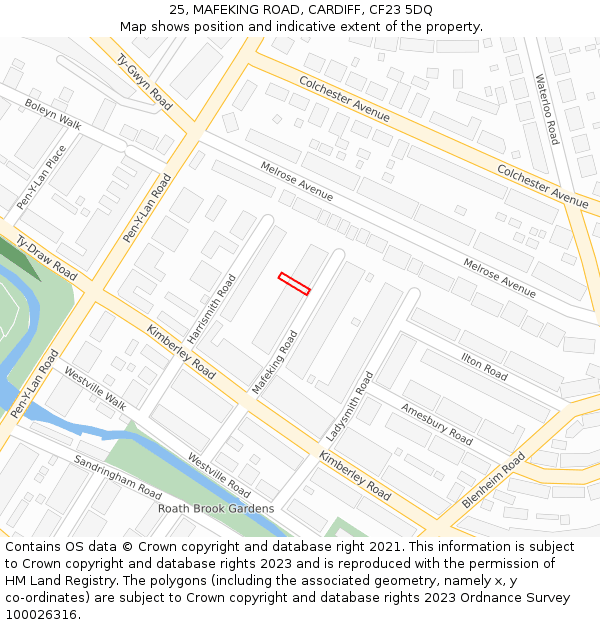 25, MAFEKING ROAD, CARDIFF, CF23 5DQ: Location map and indicative extent of plot