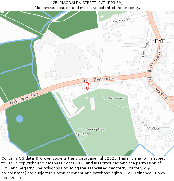 25, MAGDALEN STREET, EYE, IP23 7AJ: Location map and indicative extent of plot