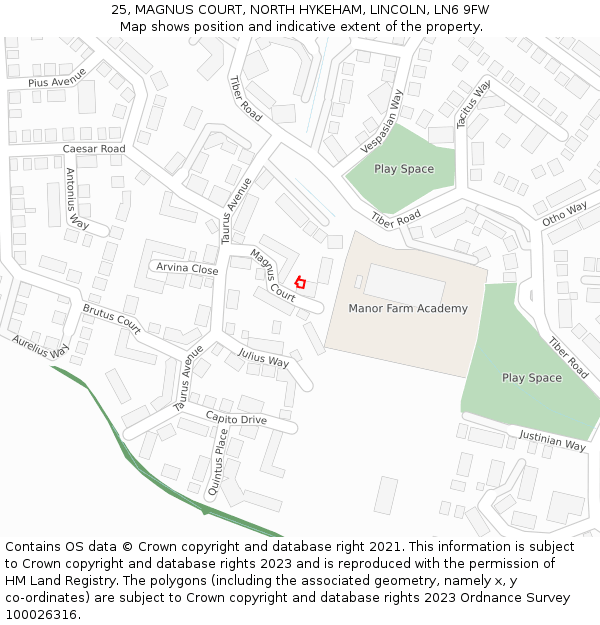 25, MAGNUS COURT, NORTH HYKEHAM, LINCOLN, LN6 9FW: Location map and indicative extent of plot