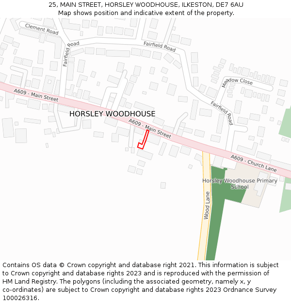 25, MAIN STREET, HORSLEY WOODHOUSE, ILKESTON, DE7 6AU: Location map and indicative extent of plot