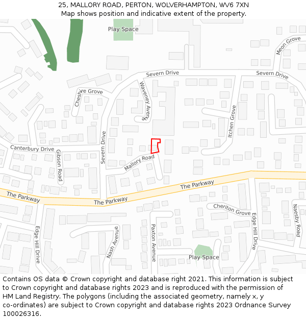 25, MALLORY ROAD, PERTON, WOLVERHAMPTON, WV6 7XN: Location map and indicative extent of plot