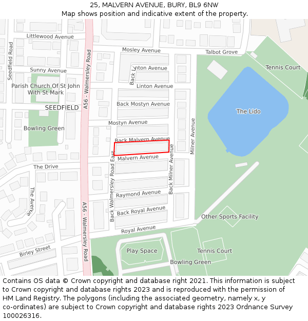 25, MALVERN AVENUE, BURY, BL9 6NW: Location map and indicative extent of plot