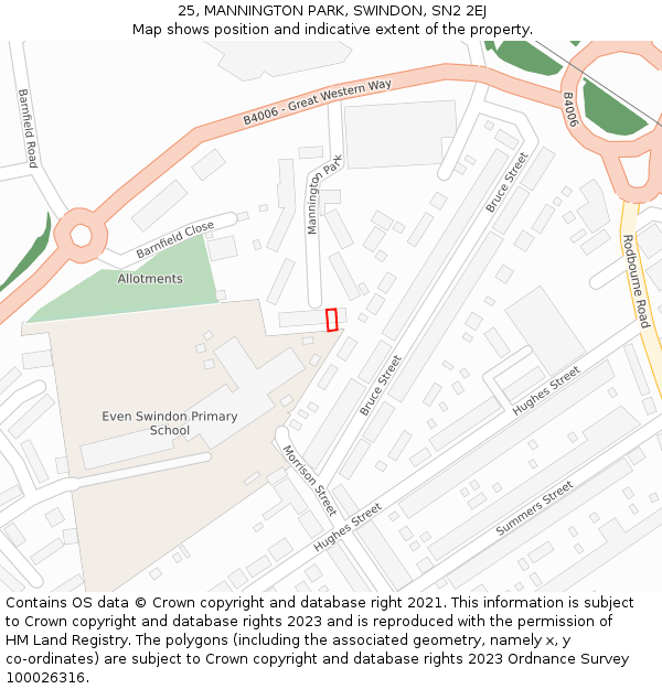 25, MANNINGTON PARK, SWINDON, SN2 2EJ: Location map and indicative extent of plot