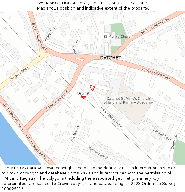 25, MANOR HOUSE LANE, DATCHET, SLOUGH, SL3 9EB: Location map and indicative extent of plot