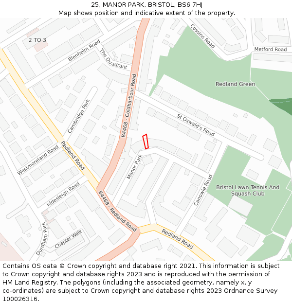 25, MANOR PARK, BRISTOL, BS6 7HJ: Location map and indicative extent of plot
