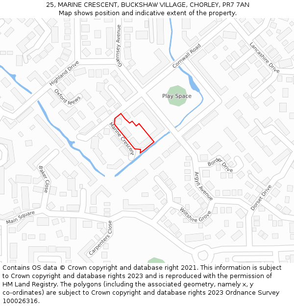25, MARINE CRESCENT, BUCKSHAW VILLAGE, CHORLEY, PR7 7AN: Location map and indicative extent of plot