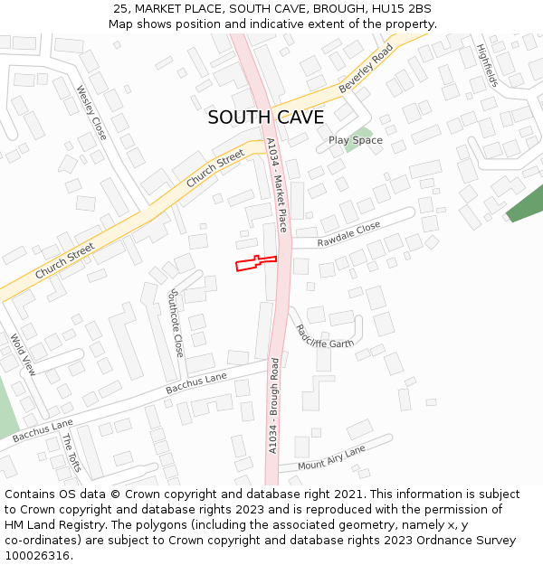 25, MARKET PLACE, SOUTH CAVE, BROUGH, HU15 2BS: Location map and indicative extent of plot