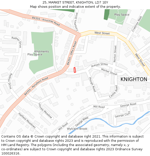 25, MARKET STREET, KNIGHTON, LD7 1EY: Location map and indicative extent of plot
