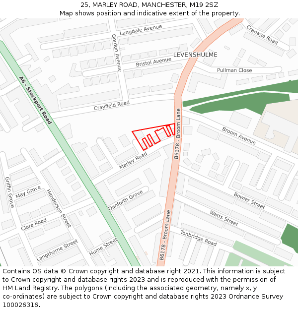 25, MARLEY ROAD, MANCHESTER, M19 2SZ: Location map and indicative extent of plot