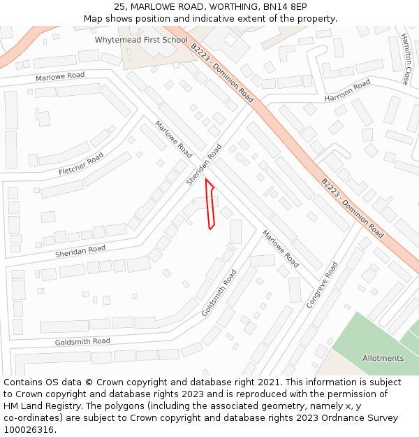 25, MARLOWE ROAD, WORTHING, BN14 8EP: Location map and indicative extent of plot