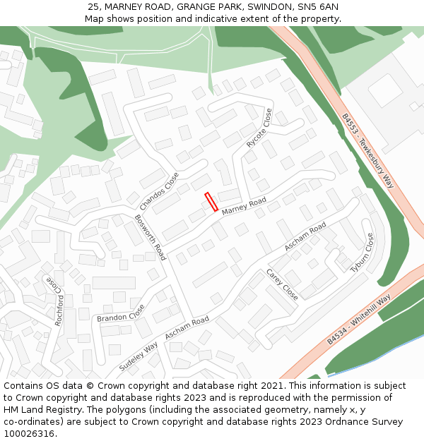 25, MARNEY ROAD, GRANGE PARK, SWINDON, SN5 6AN: Location map and indicative extent of plot