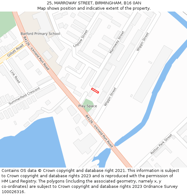 25, MARROWAY STREET, BIRMINGHAM, B16 0AN: Location map and indicative extent of plot