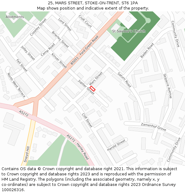 25, MARS STREET, STOKE-ON-TRENT, ST6 1PA: Location map and indicative extent of plot
