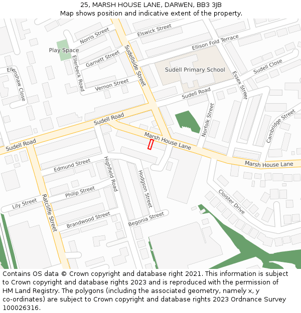 25, MARSH HOUSE LANE, DARWEN, BB3 3JB: Location map and indicative extent of plot