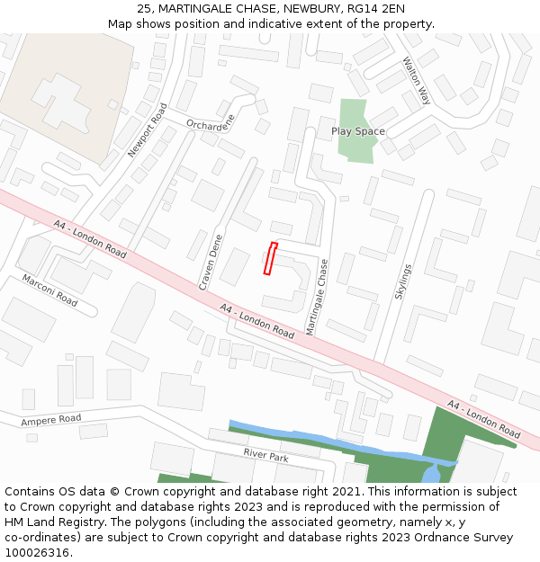 25, MARTINGALE CHASE, NEWBURY, RG14 2EN: Location map and indicative extent of plot