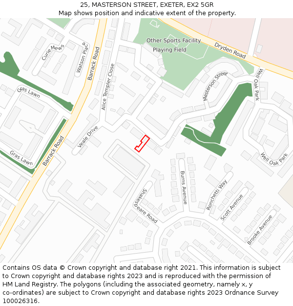 25, MASTERSON STREET, EXETER, EX2 5GR: Location map and indicative extent of plot