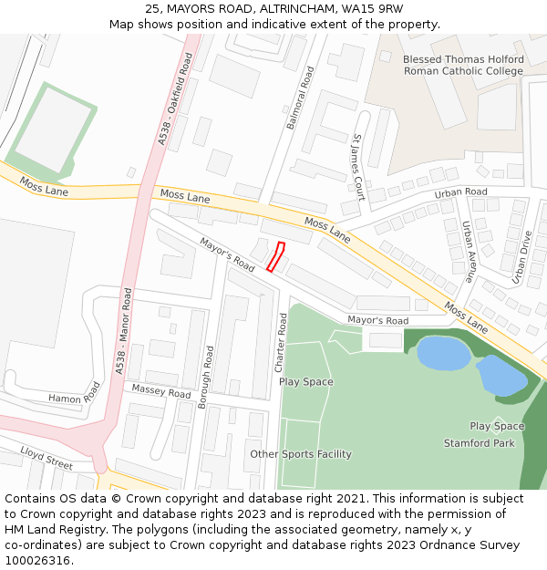 25, MAYORS ROAD, ALTRINCHAM, WA15 9RW: Location map and indicative extent of plot