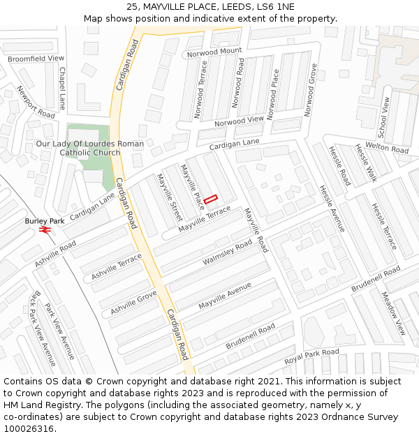 25, MAYVILLE PLACE, LEEDS, LS6 1NE: Location map and indicative extent of plot