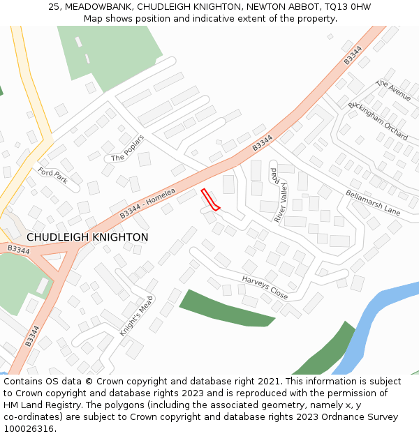 25, MEADOWBANK, CHUDLEIGH KNIGHTON, NEWTON ABBOT, TQ13 0HW: Location map and indicative extent of plot