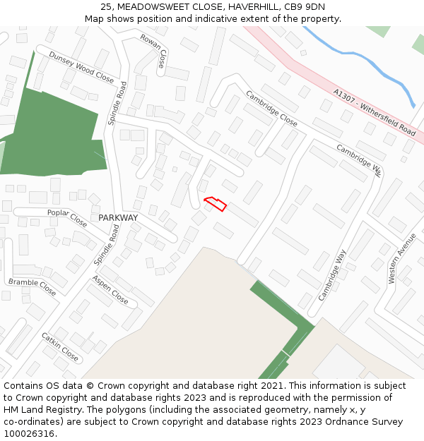25, MEADOWSWEET CLOSE, HAVERHILL, CB9 9DN: Location map and indicative extent of plot