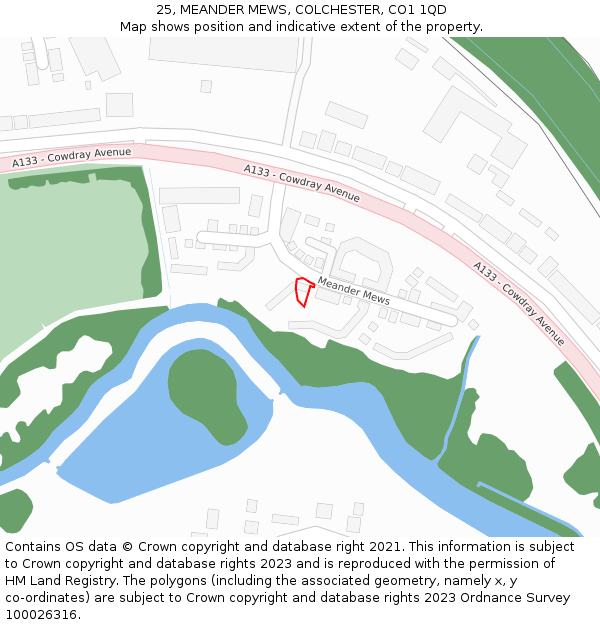 25, MEANDER MEWS, COLCHESTER, CO1 1QD: Location map and indicative extent of plot