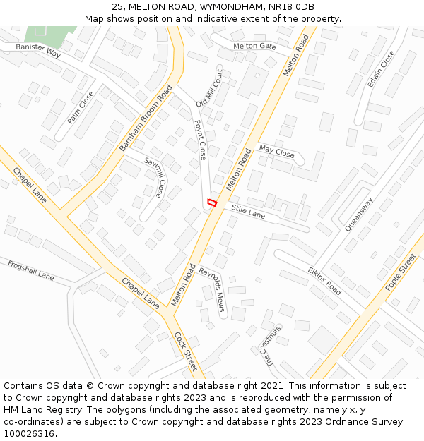 25, MELTON ROAD, WYMONDHAM, NR18 0DB: Location map and indicative extent of plot