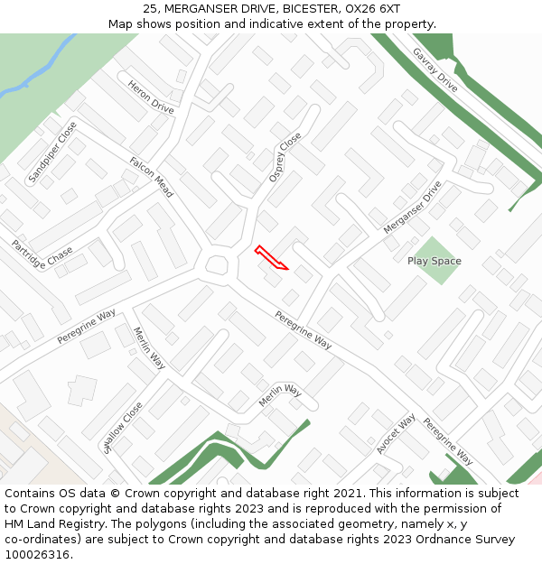 25, MERGANSER DRIVE, BICESTER, OX26 6XT: Location map and indicative extent of plot