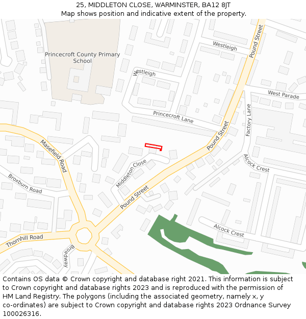 25, MIDDLETON CLOSE, WARMINSTER, BA12 8JT: Location map and indicative extent of plot
