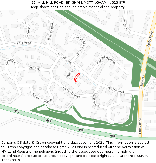 25, MILL HILL ROAD, BINGHAM, NOTTINGHAM, NG13 8YR: Location map and indicative extent of plot