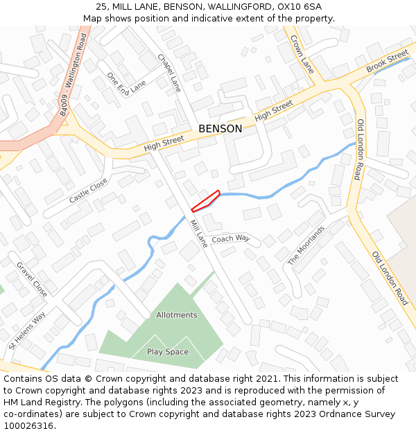 25, MILL LANE, BENSON, WALLINGFORD, OX10 6SA: Location map and indicative extent of plot