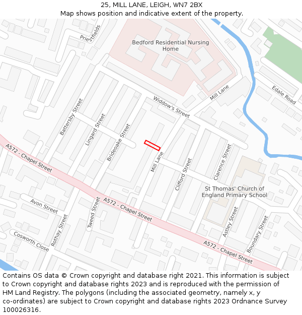 25, MILL LANE, LEIGH, WN7 2BX: Location map and indicative extent of plot