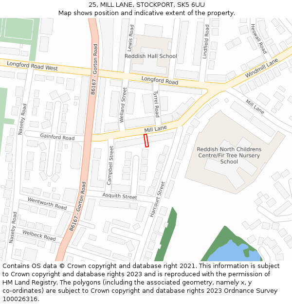 25, MILL LANE, STOCKPORT, SK5 6UU: Location map and indicative extent of plot