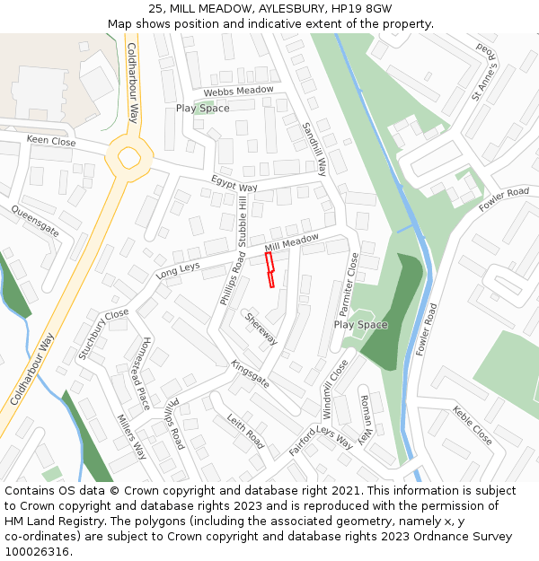 25, MILL MEADOW, AYLESBURY, HP19 8GW: Location map and indicative extent of plot