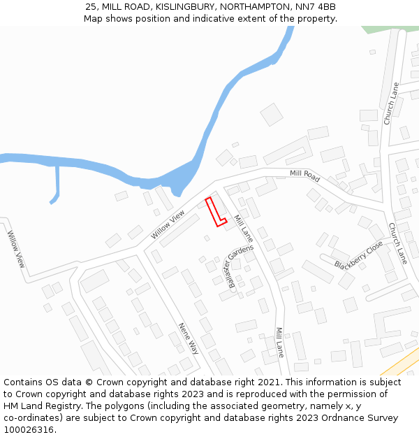 25, MILL ROAD, KISLINGBURY, NORTHAMPTON, NN7 4BB: Location map and indicative extent of plot