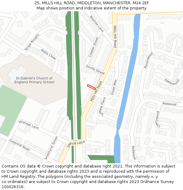 25, MILLS HILL ROAD, MIDDLETON, MANCHESTER, M24 2EF: Location map and indicative extent of plot
