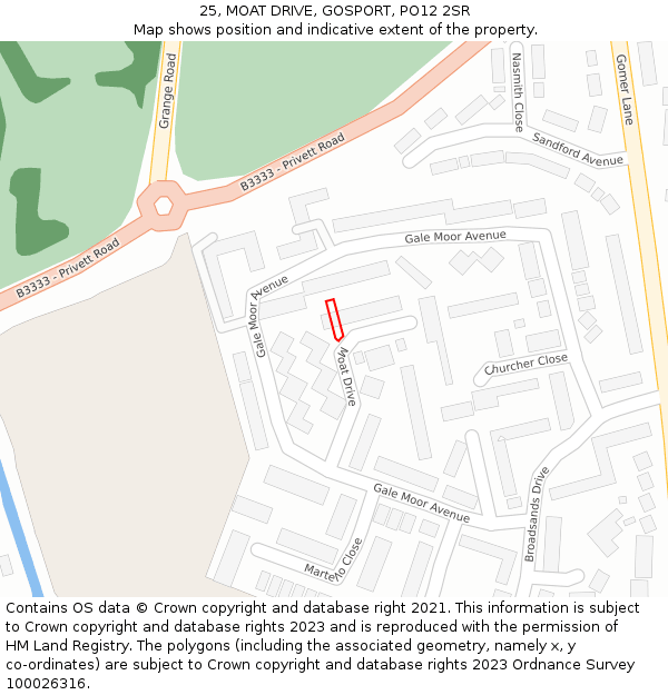 25, MOAT DRIVE, GOSPORT, PO12 2SR: Location map and indicative extent of plot