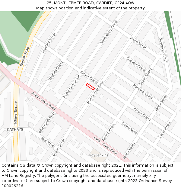 25, MONTHERMER ROAD, CARDIFF, CF24 4QW: Location map and indicative extent of plot